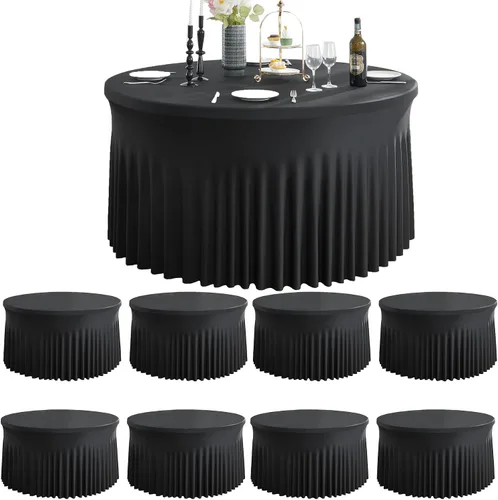 Miniatura 20 de Paquete de 6 manteles redondos de elastano azul bebé para mesa de 60 pulgadas, manteles elásticos de 120 pulgadas ajustables de 5 pies, manteles