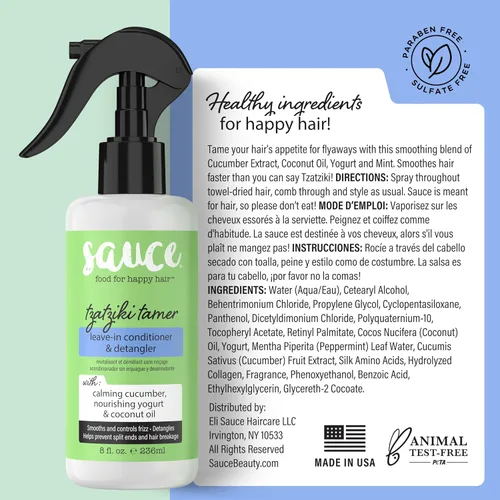 Miniatura 7 de SAUCE BEAUTY Tzatziki - Acondicionador sin enjuague y desenredante en espray – Acondicionador sin enjuague para cabello rizado, cabello graso