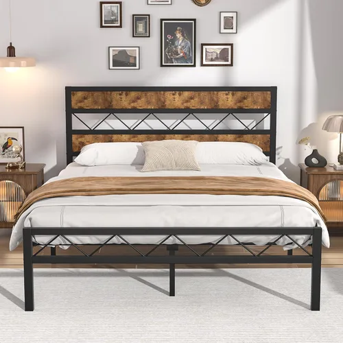 Miniatura 10 de VECELO Base de cama tamaño individual con cabecero, plataforma resistente con soporte de listones de metal, no necesita somier, fácil montaje, negro