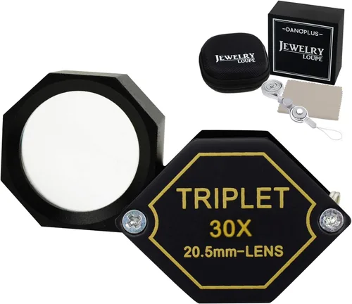 30x Ampliación Jeweler Loupe Acromático Triplet Lens 0.807 in Vidrio Óptico Diseño Hexagonal Negro Gema Joyería Herramienta de Lupa de Bolsillo