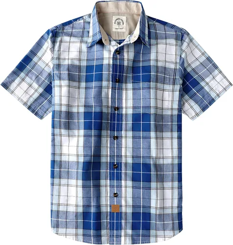 Miniatura 34 de Dubinik® Camisas de manga corta con botones para hombre, 100% algodón, a cuadros, camisas casuales con bolsillo