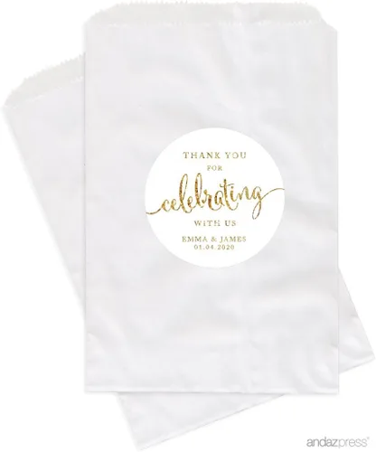 Miniatura 13 de Andaz Press Bolsas de regalo personalizadas para mesa de postre, agradecimiento por celebrar con nosotros, aguamarina, paquete de 24, personalizadas
