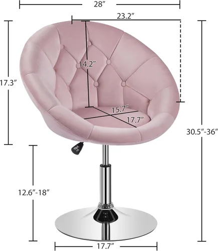 Miniatura 3 de Yaheetech - Silla de tocador para sala de estar, de terciopelo, con respaldo redondo y tapizado, giratoria, con estructura de cromo, altura Rosa