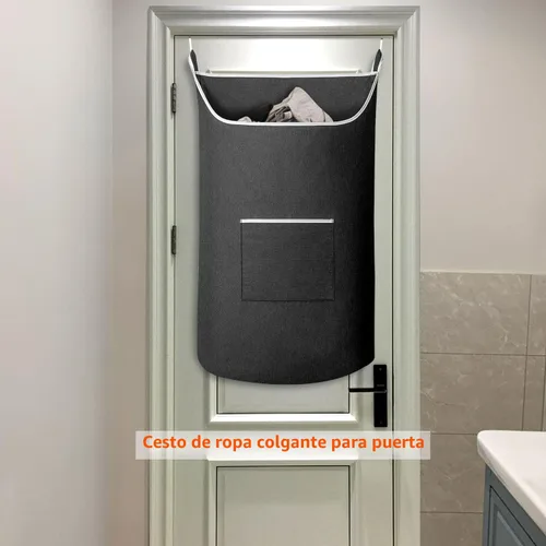 Miniatura 6 de SAVERHO Bolsa Cesta de Ropa Sucia Colgante Negra, Cesta Colgante XL para Puerta con Abertura Grande Bolsa de Almacenamiento de Ropa Sucia