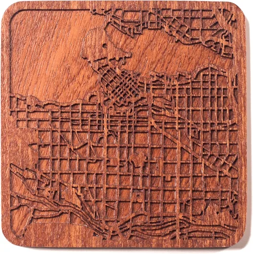 Miniatura 53 de Posavasos Amsterdam Map by O3 Design Studio, 1 pieza, posavasos de madera Sapele con mapa de la ciudad, hecho a mano, varias ciudades opcionales