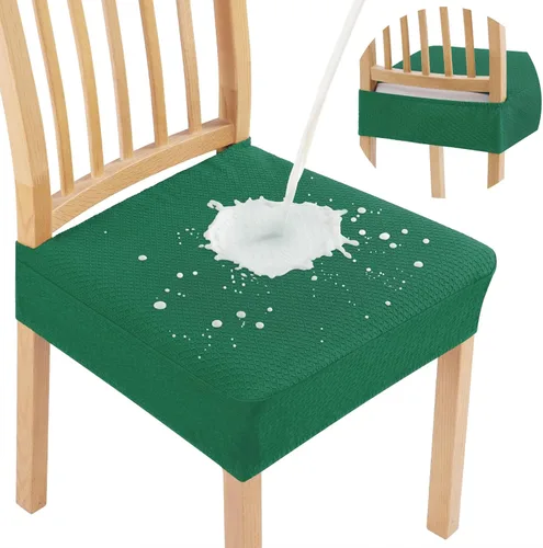 Miniatura 26 de Smiry Juego de 4 fundas de asiento impermeables para sillas de comedor, tela jacquard elástica, extraíble y lavable, fundas protectoras de asiento