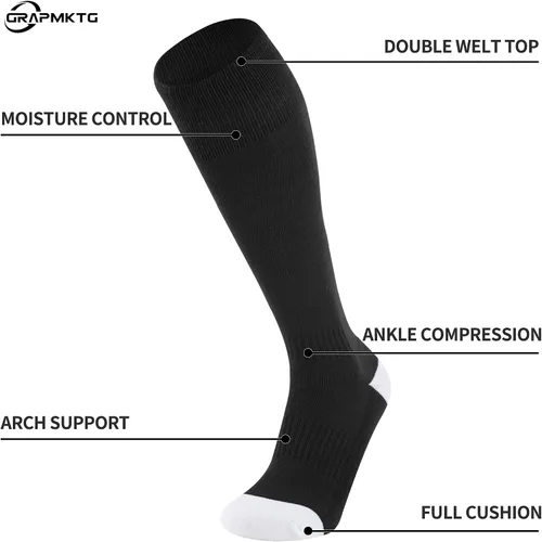 Miniatura 5 de GRAPMKTG 3 pares de calcetines de fútbol de fútbol para jóvenes, calcetines de béisbol y sóftbol para mujeres y hombres y niñas