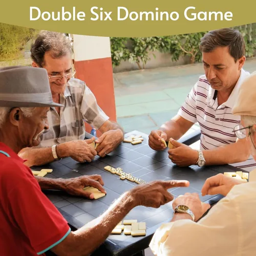 Miniatura 7 de Doreimi Juego de Dominó Doble 6 para Adultos con 4 Estanterías de Madera y 28 Azulejos Juego de Dominó de Viaje Juego de Mesa Clásico para Noche