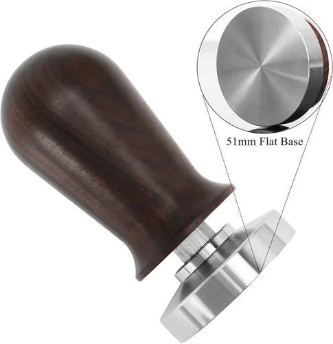 Miniatura 3 de DIBTSA Manipulador de café expreso de 2.008 in, con mango de madera y base plana de acero inoxidable 304 con resorte