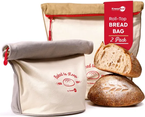 Miniatura 10 de KNEADACE Bolsas de Pan Reutilizables para Pan Casero - Elegante Almacenamiento de Pan de Masa Madre con Diseño de Tapa Enrollable, 100% Algodón