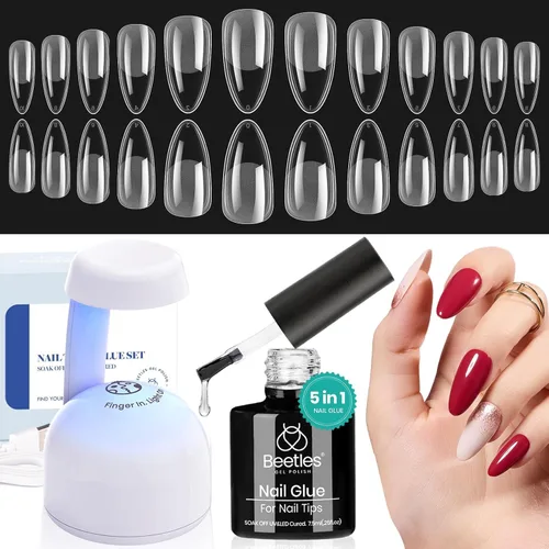 Miniatura 19 de Beetles - Kit de extensión de uñas de gel fácil con 500 puntas de uñas en forma de ataúd 5 en 1, base de pegamento de uñas y lámpara LED innovadora