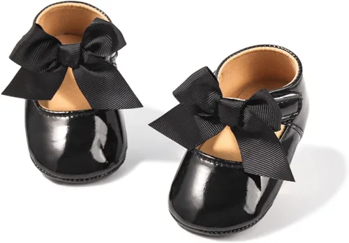 ohsofy Zapatos planos antideslizantes con lazo para niñas y bebés, zapatos de vestir para boda, zapatos de cuna para bebés y niñas pequeñas