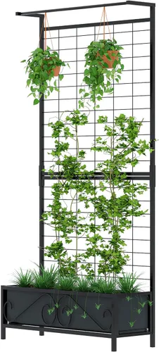 Miniatura 8 de Zhongma Macetero de metal con enrejado elevado con enrejado para plantas trepadoras de vid y flores (12.8 x 35.43 x 74 pulgadas), pantalla