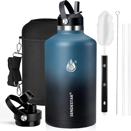 Miniatura 39 de SENDESTAR Botella de agua aislada de 24 onzas, boca ancha, botella de agua de 24 onzas con tapa con popote, tapa de boquilla, acero inoxidable