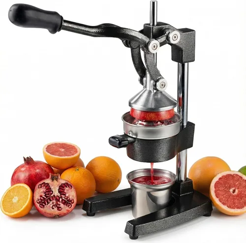 Exprimidor de cítricos de hierro fundido – Prensa manual naranja resistente de 13.8 libras, taza y colador de acero inoxidable 304, exprimidor