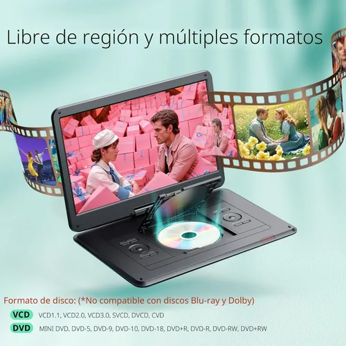 Miniatura 3 de YOTON Reproductor de DVD portátil de 17.5 pulgadas con pantalla giratoria HD de 15.6 pulgadas para automóvil y niños, 4-6 horas de tiempo de trabajo
