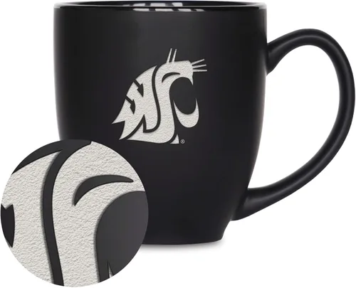 Miniatura 250 de Rico Industries - Taza de cerámica mate negra con grabado láser estándar de 15oz para NCAA (escuelas T & U) - Para bebidas calientes o frías