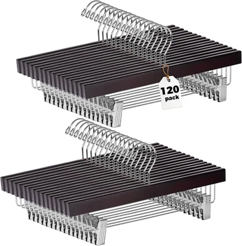 Miniatura 15 de Quality Hangers Perchas de madera para pantalones, paquete de 20 ganchos giratorios para ropa, falda de madera de loto, pantalones, pantalones