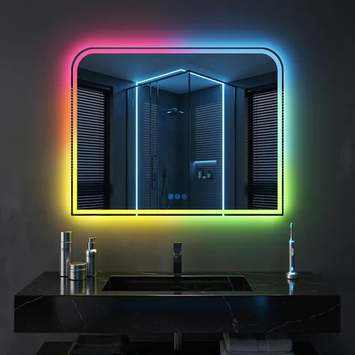 Miniatura 26 de Antok Espejo LED de baño, espejo LED con luces para baño, espejos de tocador iluminados para pared, antivaho, regulable, vidrio templado, función