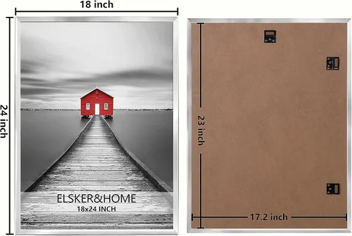 Miniatura 3 de ELSKER&HOME 18x24 Marco para Póster 3 Pack, Marco Plateado para Montaje Horizontal o Vertical en la Pared, Resistente y a Prueba de Arañazos