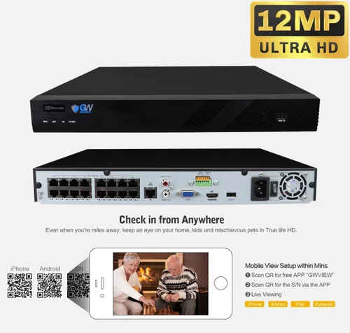 Miniatura 3 de GW Security Sistema de cámara de seguridad de 16 canales H.265+ PoE 12MP NVR 4K con 8 x 4K (8MP) reconocimiento facial/detección humana/vehículo