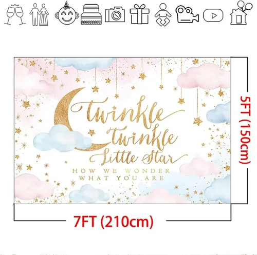 Miniatura 5 de Mocsicka Twinkle Twinkle Little Star Telón de Fondo 7x5ft Revelación de Género Niño o Niña Decoraciones de Fondo para Fiesta Rosa y Azul Nube Luna