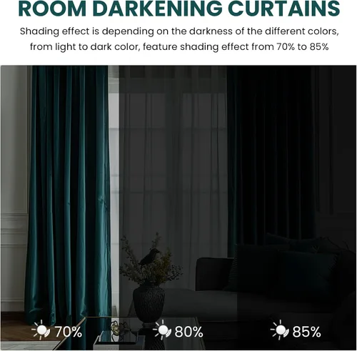 Miniatura 2 de Dreaming Casa - Cortinas de terciopelo verde azulado para sala de estar, con aislamiento térmico, bolsillo para cortinero y pestaña trasera, cortina