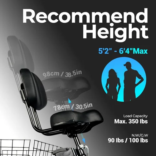 Miniatura 6 de Geemax - Triciclo eléctrico para adultos, 20 pulgadas x 4.0 con neumáticos de grasa, pico de 500 W, 15 MPH, 36 V, 13 Ah, batería de litio