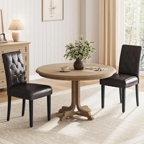 Miniatura 2 de Yaheetech Juego de 2 sillas de comedor tapizadas Parsons de cuero modernas con respaldo alto y patas de madera maciza, para comedor, sala de estar