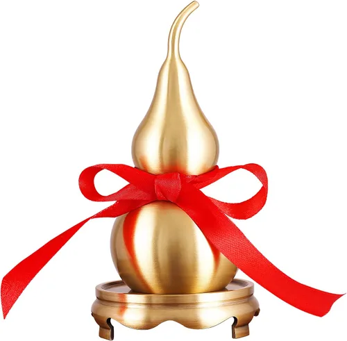 Miniatura 10 de Calabaza de latón Feng Shui Wu Lou con tira de la suerte roja para decoración de decoración de decoración del hogar, 7.87 pulgadas de alto, latón