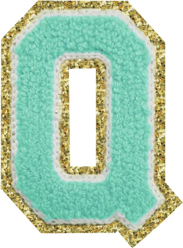 Miniatura 172 de Parches de letras termo-adhesivas de felpilla para chaquetas, parches de letras universitarias con brillantina para planchar en la letra azul A