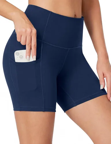 Miniatura 12 de Heathyoga Pantalones cortos de ciclismo para mujer, control de abdomen, pantalones cortos de entrenamiento de 5 pulgadas con bolsillos, cintura