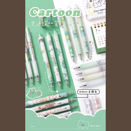 Miniatura 3 de Bolígrafo Kawaii de dibujos animados de 0.020 in, bolígrafo neutro para estudiantes, suministros escolares lindos de prensa de agua, juego de 6
