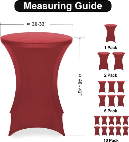 Miniatura 3 de FestiCorp Paquete de 6 fundas de elastano ajustadas para mesa de cóctel, manteles elásticos para mesa de cóctel, mantel elástico para fiestas, Rojo
