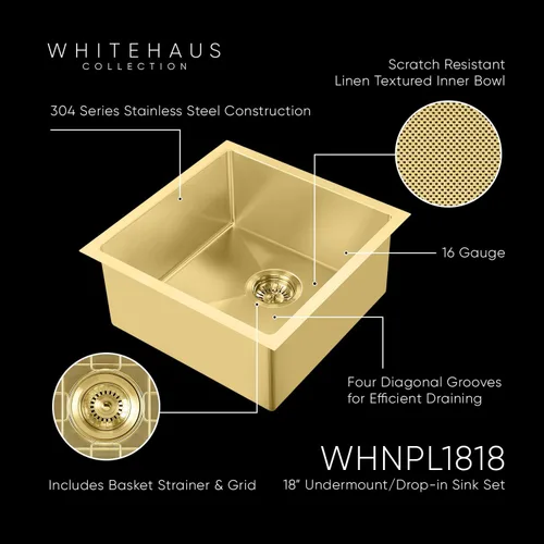 Miniatura 5 de Whitehaus whnpl1818 Plus de Noé de 17 – 3/4" sola cuenca cocina fregadero para montaje bajo encimera o, con, WHNPL1818-B
