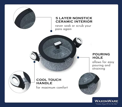 Miniatura 7 de WaxonWare - Caserola horno holandés de 5.25 cuartos de galón de cerámica antiadherente, olla para sopa indeformable, no tóxica, sin