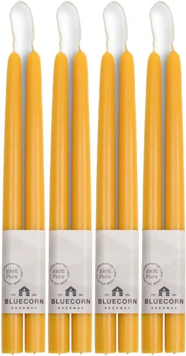 Bluecorn Beeswax Velas cónicas, cera de abejas natural 100% pura, par de 12 pulgadas, candelabros amarillos, sin perfume, combustión limpia y sin