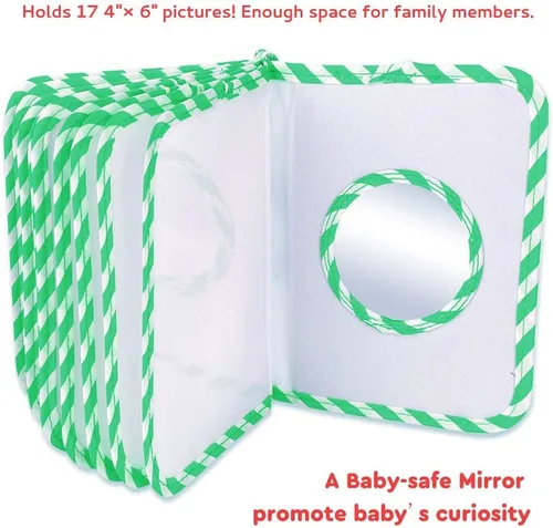 Miniatura 4 de Primer álbum de fotos del bebé, libro de fotos de tela suave con capacidad para 17 fotos (4 x 6 pulgadas), regalo familiar para recién nacidos, Verde