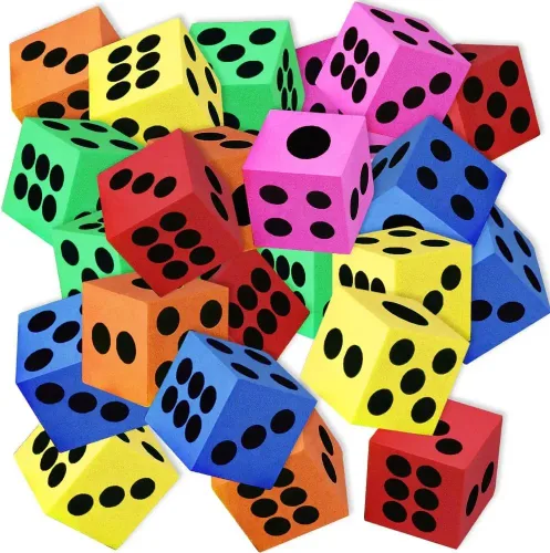 ArtCreativity Paquete de 24 dados de espuma de colores, 1.5 pulgadas de grande, juego de dados coloridos, seis colores surtidos, divertidos juegos