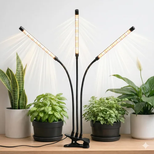 Luces de Plantas para Cultivo en Interior, Lámparas de Crecimiento de Espectro Completo de 3 Cabezas con Clips y Cables de 3 Metros para Siembra,