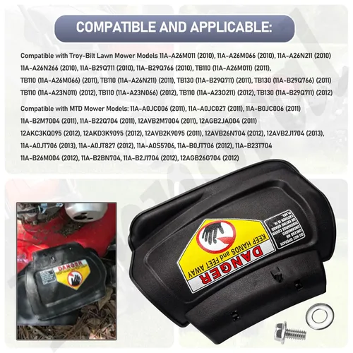 Miniatura 6 de 987-02516A Tapón de mantillo con bisagras para MTD, Troy-Bilt, CUB Cadet cortacésped de 21 pulgadas con pasador de bisagra 747-0710A y resorte