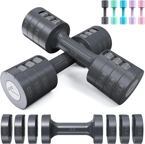 Miniatura 9 de Sportneer Juego de mancuernas ajustables para mano: juego de 2 mancuernas de 5 libras cada una de 2 libras, 3 libras, 4 libras, 5 libras, pesas