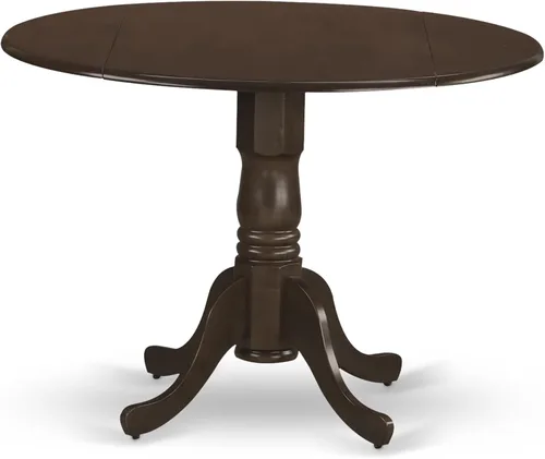 Miniatura 9 de East West Furniture DLT-BLK-T mesa de comedor redonda - con tapa redonda y 2 hojas desplegables y pata de pedestal, 42x29.5 pulgadas, acabado negro