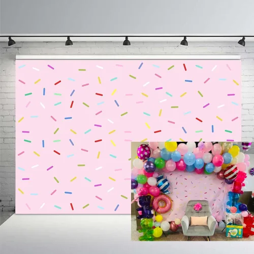 MEHOFOND Decoración de fiesta de cumpleaños con forma de dona para decoración de fiesta de cumpleaños, pancarta de baby shower, fondo de estudio