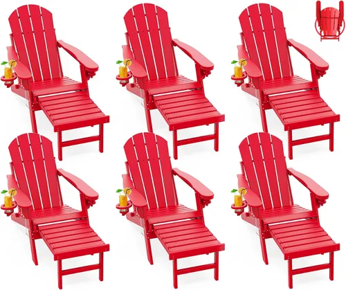 Miniatura 10 de GREENVINES Sillas Adirondack con Otomano Juego de 2 Grano de Madera Plegable Reposapiés Retráctil Plástico HDPE Silla para Hoguera Todo