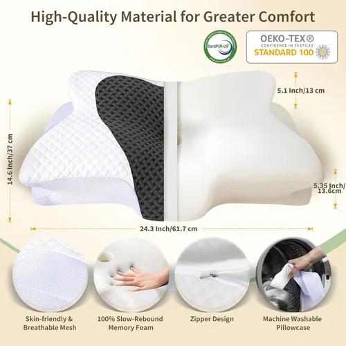 Miniatura 5 de Almohada cervical para el cuello para dolor de cuello, almohada ortopédica de espuma viscoelástica con diseño contorneado, almohadas de apoyo