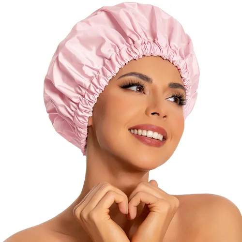 Miniatura 14 de Gorro de ducha reutilizable para mujer, grande, impermeable, lavable, banda elástica, accesorios de baño, sombrero para cabello largo, trenzas Beige