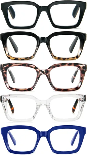 Miniatura 14 de DXYXYO Paquete de 3 lentes de lectura retro de gran tamaño para mujeres y hombres, a la moda, cuadrados, con bloqueo de luz azul, lector