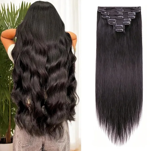 Miniatura 34 de 8Pcs Clip in Hair Extensions Real Human Hair, 140G 18 Inch Ash Blonde Mix Bleach Blonde 18P613