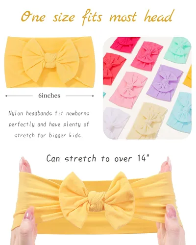 Miniatura 2 de jollybows - 20 diademas elásticas con lazo para el pelo, de nailon, diademas de turbante para niñas, accesorios para el pelo para niños, bebés